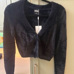 Katie J NYC Black Fuzzy Cardigan